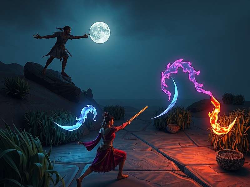 Spectral Hamlet Journey gameplay screenshot showing spectral character in Indian landscape